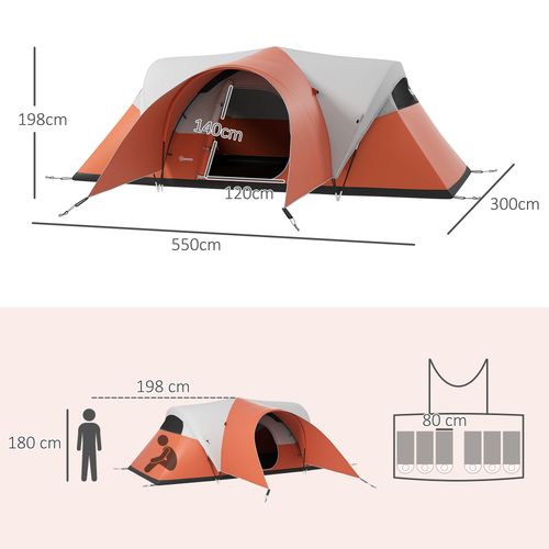 Outsunny 3000mm Waterproof Camping Tent w/ Porch & Sewn in Groundsheet, Orange - Cheap Tent
