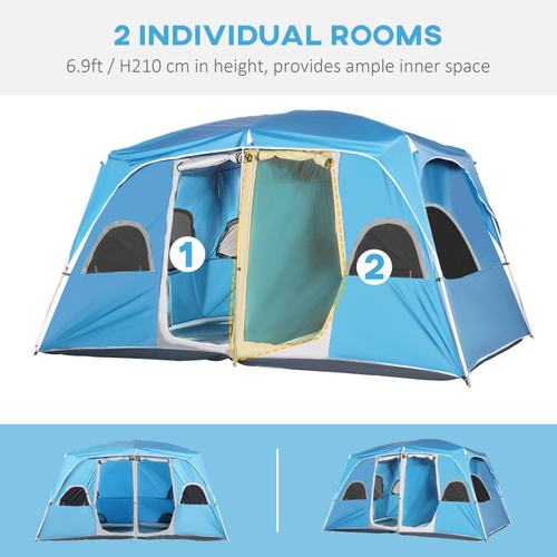 Outsunny Camping Tent, Family Tent 4-8 Person 2 Room Easy Set Up, Blue - Cheap Tent