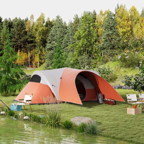 Outsunny 3000mm Waterproof Camping Tent w/ Porch & Sewn in Groundsheet, Orange - Cheap Tent