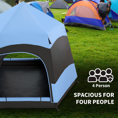 Outsunny 4 Person Pop Up Tent Camping Festival Hiking Shelter Family Blue&Black - Cheap Tent