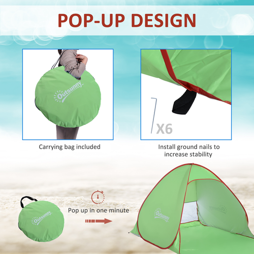 Beach Tent Instant Camping Pop up Tent Sun Shade Shelter, Green Outsunny - Cheap Tent