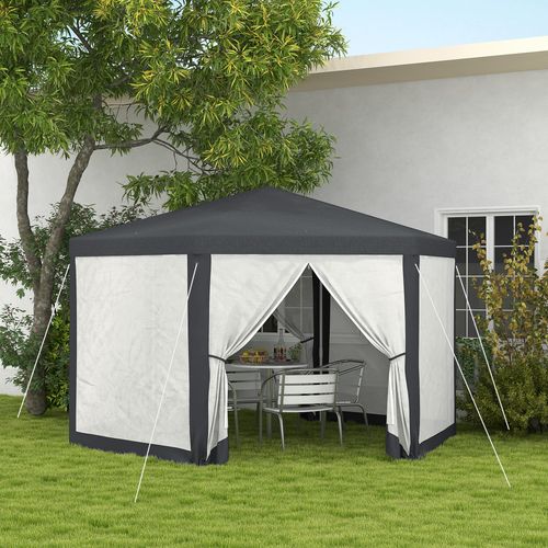 Outsunny Hexagonal Gazebo Patio, Outdoor Canopy Patio Party Tent Dark Grey - Cheap Tent