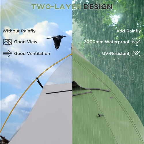 Outsunny Double Layer Camping Tent for 1-2 Man, 2000mm Waterproof, Green - Cheap Tent