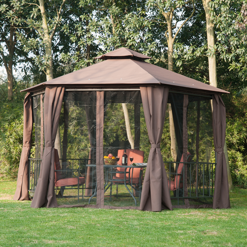 Hexagon Gazebo Patio Party Tent Outdoor Garden Shelter 2 Tier Roof & Side Panel - Cheap Tent