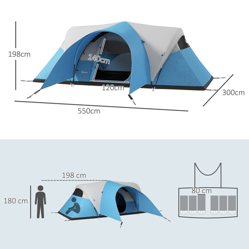 Outsunny 3000mm Waterproof Camping Tent with Porch & Sewn in Groundsheet, Blue - Cheap Tent