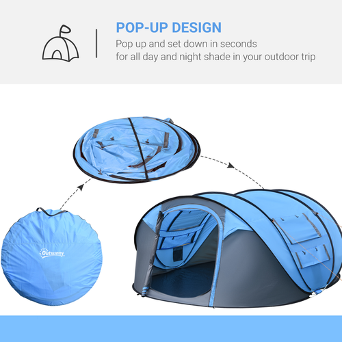 Camping Tent Dome Pop-up Tent with Windows for 4-5 Person Sky Blue - Cheap Tent