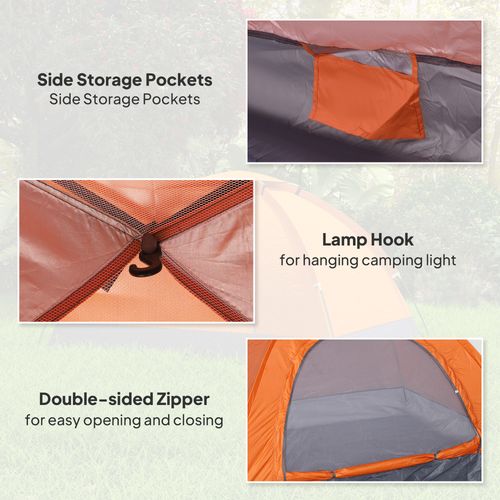Outsunny 2-Person Dome Camping Tent with Mesh Windows & Storage Pocket - Orange - Cheap Tent
