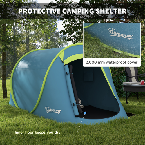 Outsunny Pop up Camping Tent for 2 Man, 2000mm Waterproof with Carry Bag, Blue - Cheap Tent
