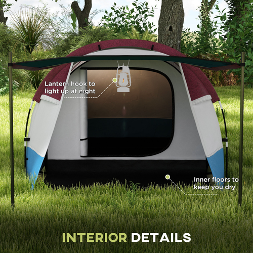 Outsunny 2-3 Man Camping Tunnel Tent with Bedroom and Living Room, Red - Cheap Tent