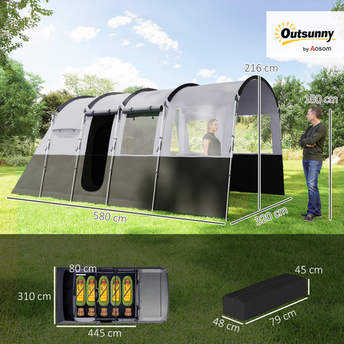 8-Person Camping Tent Tunnel Design with 4 Large Windows Dark Grey - Cheap Tent