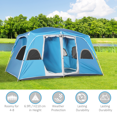 Outsunny Camping Tent, Family Tent 4-8 Person 2 Room Easy Set Up, Blue - Cheap Tent