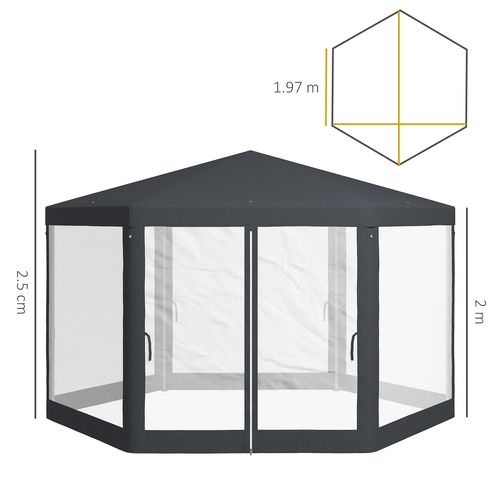 Outsunny Hexagonal Gazebo Patio, Outdoor Canopy Patio Party Tent Dark Grey - Cheap Tent