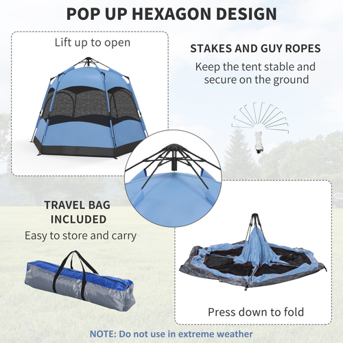Outsunny 4 Person Pop Up Tent Camping Festival Hiking Shelter Family Blue&Black - Cheap Tent