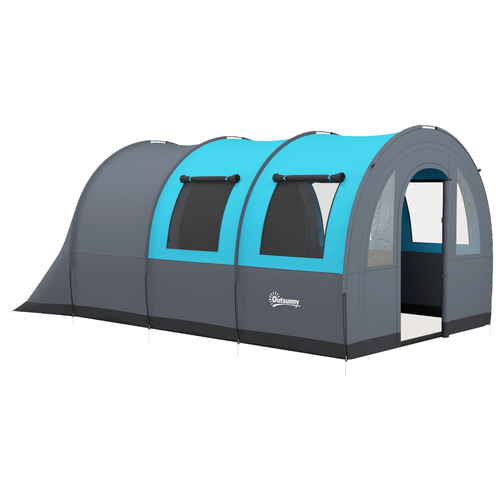 Outsunny Camping Tent, 3000mm Waterproof Family Tent for 5-6 Man, Grey and Blue - Cheap Tent