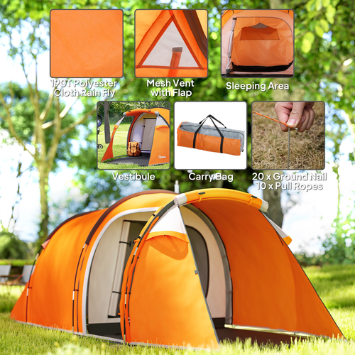 Outsunny 3 Man 2-Room Tent Camping Tent With Living Area Air Vents - Cheap Tent