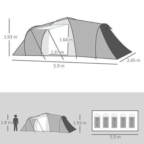 Outsunny 4-6 Person Camping Tent with 2 Bedroom, Living Area and Vestibule - Cheap Tent