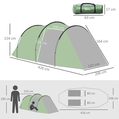 Outsunny 3 Man Camping Tent with Porch and Weather-Resistant Rainfly, Green - Cheap Tent