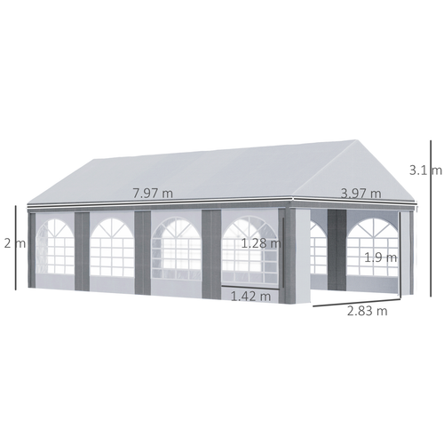 8 x 4m Party Tent, Marquee Gazebo with Sides, Eight Windows and Double Doors - Cheap Tent