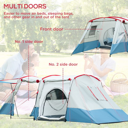 6-8 Person Tunnel Tent, Two-room Camping Tent with Carry Bag, Blue - Cheap Tent
