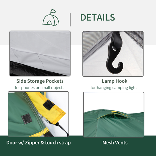 Outsunny Compact Camping Tent w/ Vestibule & Mesh Vents for Hiking Green - Cheap Tent