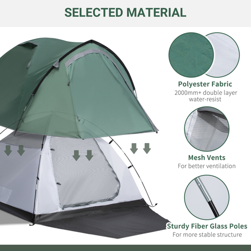 Compact Camping Tent w/ Vestibule & Mesh Vents for Hiking Green Outsunny - Cheap Tent
