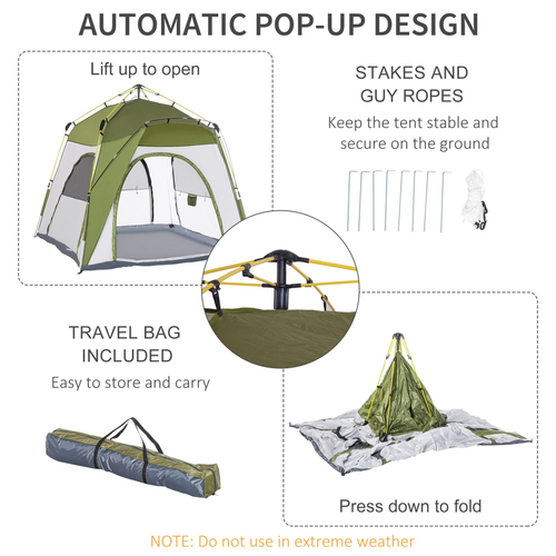 Four Man Pop Up Tent Automatic Camping Backpacking Dome Shelter Outsunny - Cheap Tent