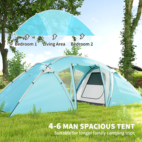 Outsunny 4-6 Man Family Camping Tent w/ 2 Bedrooms, a Living Room - Cheap Tent