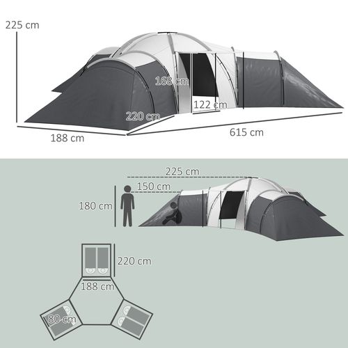 Outsunny Large Tunnel Tent with 3 Bedroom, Living Area and Porch, Grey - Cheap Tent