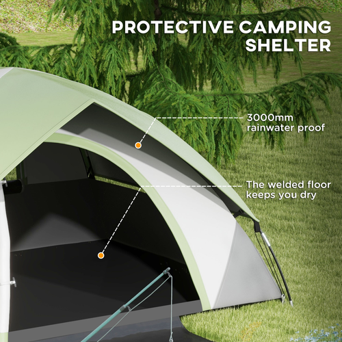 Outsunny 4-5 Man Camping Tent with Sewn-in Groundsheet, 3000mm Waterproof, Green - Cheap Tent