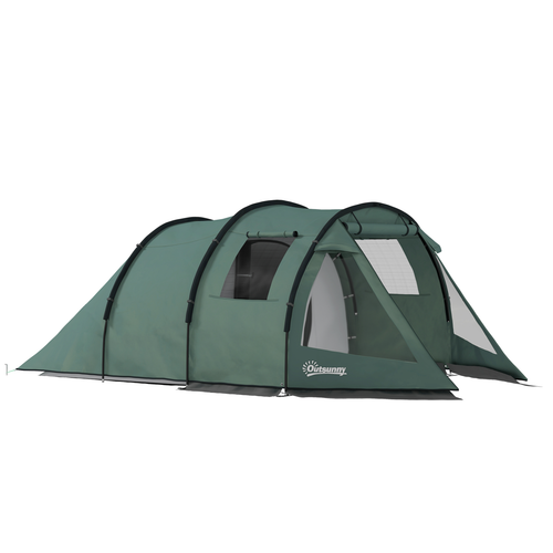 Outsunny 3-4 Persons Tunnel Tent, Two Room Camping Tent w/ Windows, Green - Cheap Tent