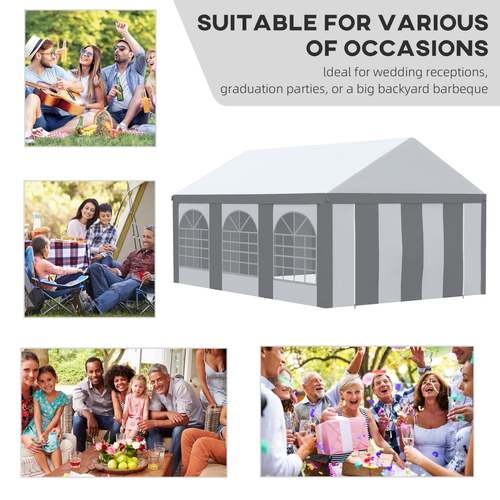 6 x 4m Party Tent, Marquee Gazebo with Sides, Six Windows and Double Doors - Cheap Tent