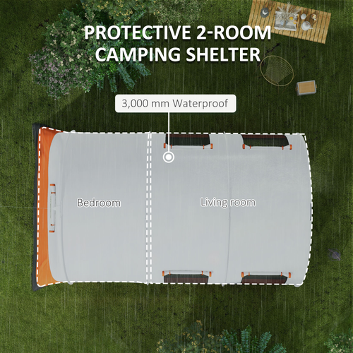 Outsunny Camping Tent, 3000mm Waterproof Family Tent for 5-6 Man, Grey and Blue - Cheap Tent