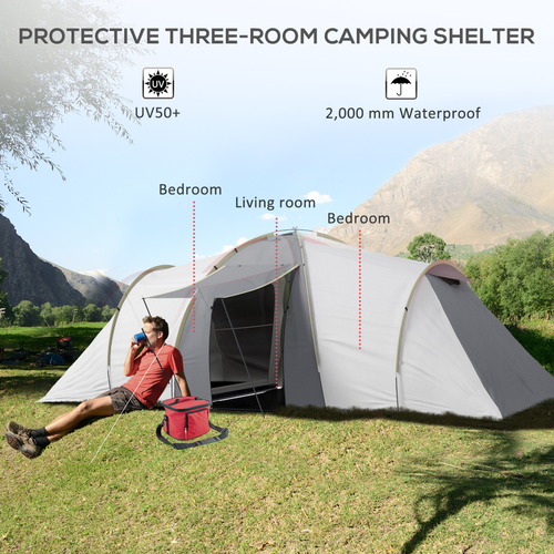 Outsunny 4-6 Person Camping Tent with 2 Bedroom, Living Area and Vestibule - Cheap Tent