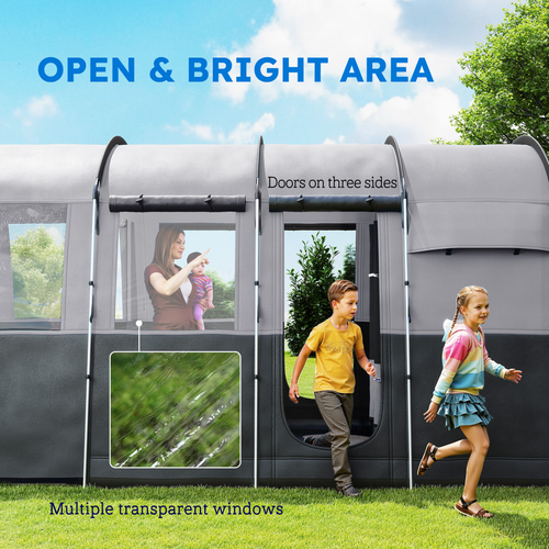 8-Person Camping Tent Tunnel Design with 4 Large Windows Dark Grey - Cheap Tent