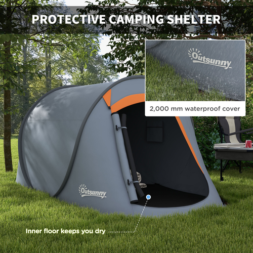 Outsunny Pop up Camping Tent for 2 Man, 2000mm Waterproof with Carry Bag, Grey - Cheap Tent