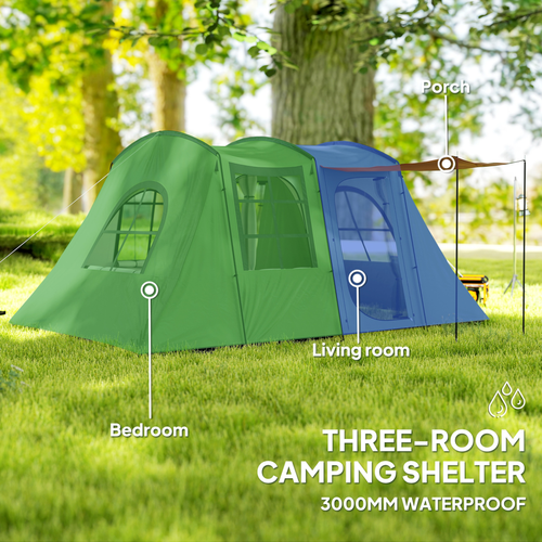 Outsunny 3-4 Man Tunnel Tent with Sewn in Floor, 3000mm Waterproof - Cheap Tent