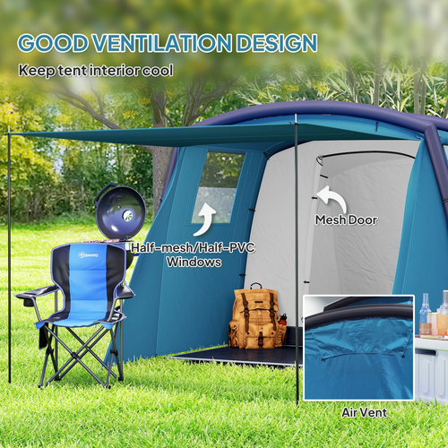 Outsunny Inflatable 3-4 Man Tunnel Tent w/ Air Pump, Living Area - Cheap Tent