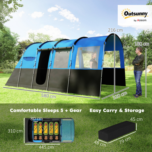 Outsunny 8-Person Camping Tent Tunnel Design with 4 Large Windows - Cheap Tent