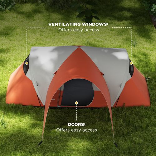 Outsunny 3000mm Waterproof Camping Tent w/ Porch & Sewn in Groundsheet, Orange - Cheap Tent