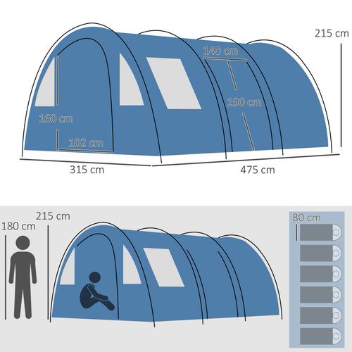 5-6 Man Family Tent Camping Tent with Two Room, Floor & Carry Bag - Cheap Tent