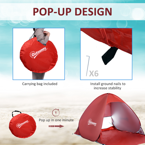 Beach Tent Instant Camping Pop up Tent Sun Shade Shelter, Red Outsunny - Cheap Tent