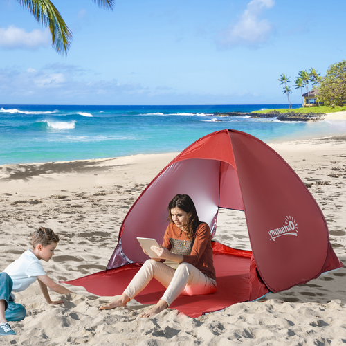 Beach Tent Instant Camping Pop up Tent Sun Shade Shelter, Red Outsunny - Cheap Tent