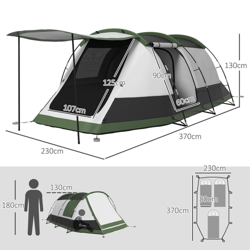 Outsunny Tunnel Tent with Bedroom, Living Room and Porch for 3-4 Man - Cheap Tent