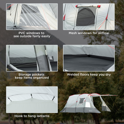 6-8 Person Tunnel Tent, Two-room Camping Tent with Carry Bag, Grey - Cheap Tent