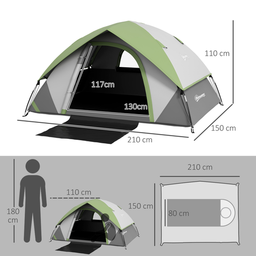 Outsunny 4-5 Man Camping Tent with Sewn-in Groundsheet, 3000mm Waterproof, Green - Cheap Tent