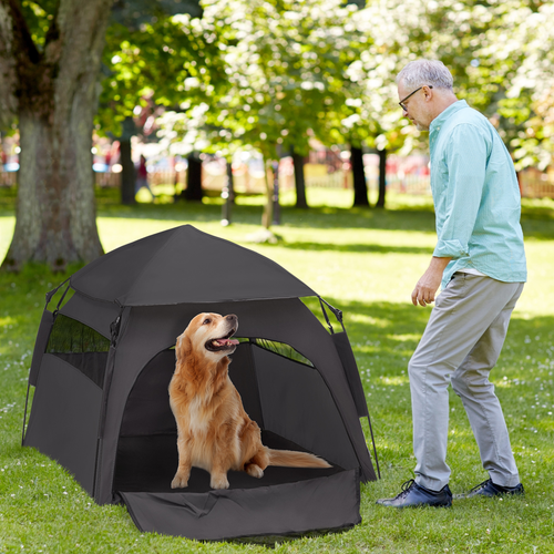 PawHut Foldable Dog Cat Tent with Waterproof Oxford Cloth, Carry Bag, Grey - Cheap Tent