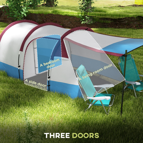 Outsunny 2-3 Man Camping Tunnel Tent with Bedroom and Living Room, Red - Cheap Tent