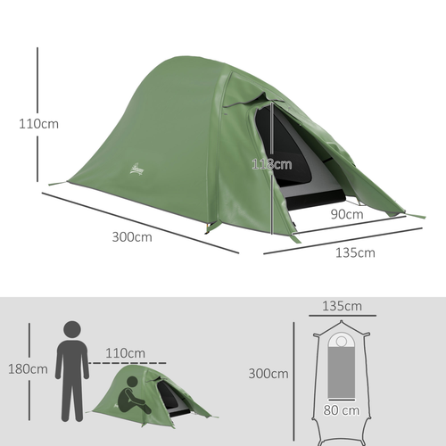 Outsunny Double Layer Camping Tent for 1-2 Man, 2000mm Waterproof, Green - Cheap Tent