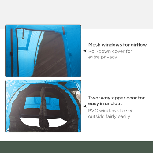 3-4 Persons Tunnel Tent, Two Room Camping Tent w/ Windows, Blue - Cheap Tent