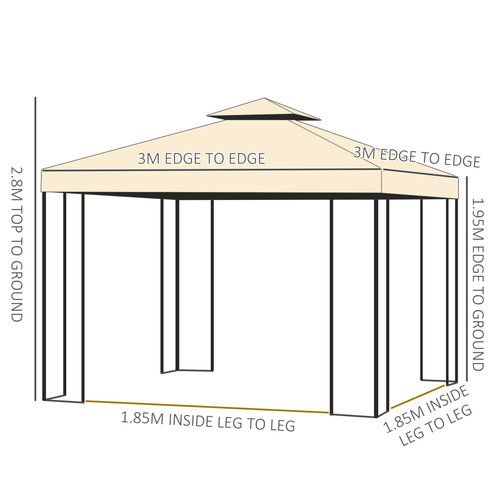 3x3 m Double Top Gazebo-Beige - Cheap Tent